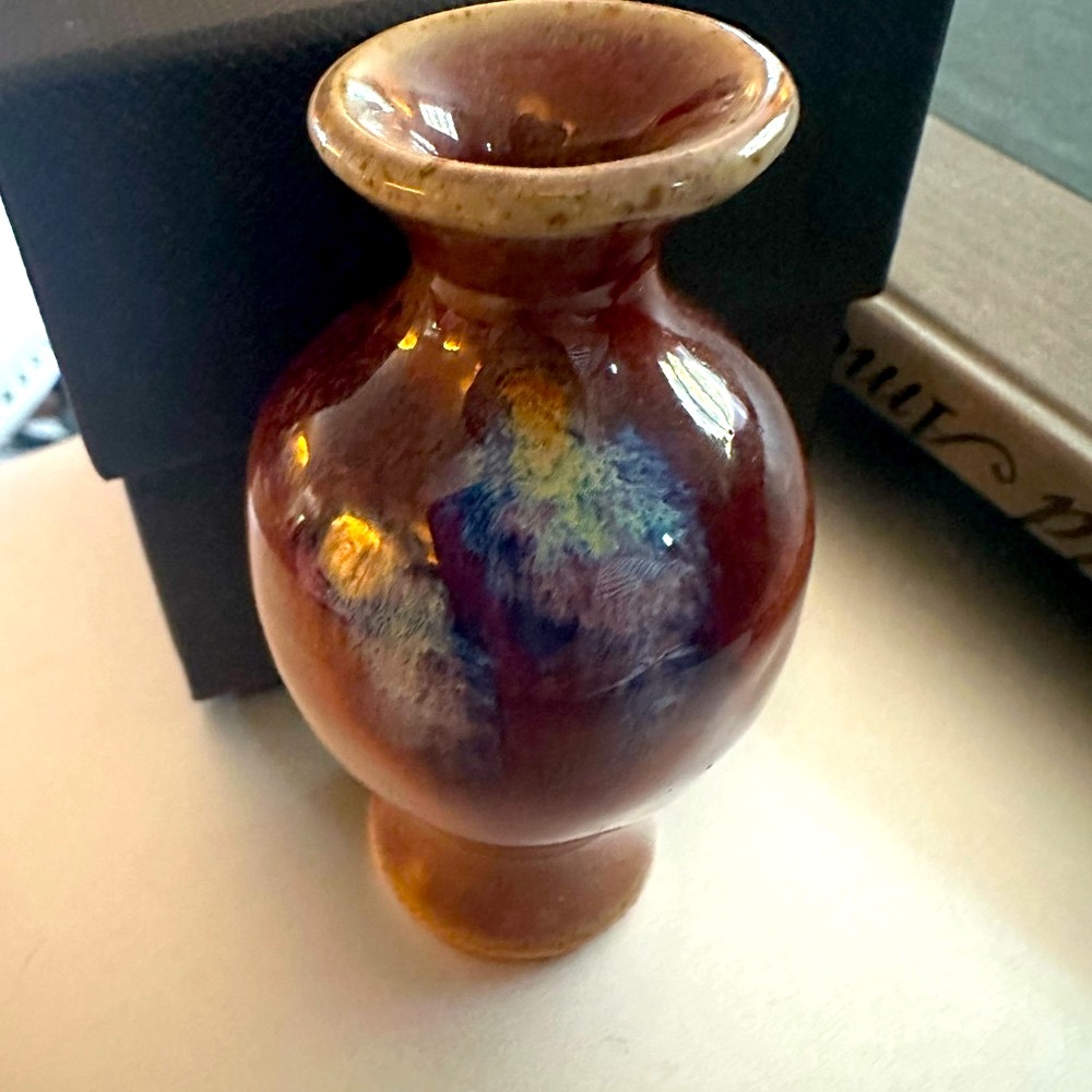 Artisan Signed Studio Pottery Bud Vase Glazed Luster Finish OOAK handmade Shino